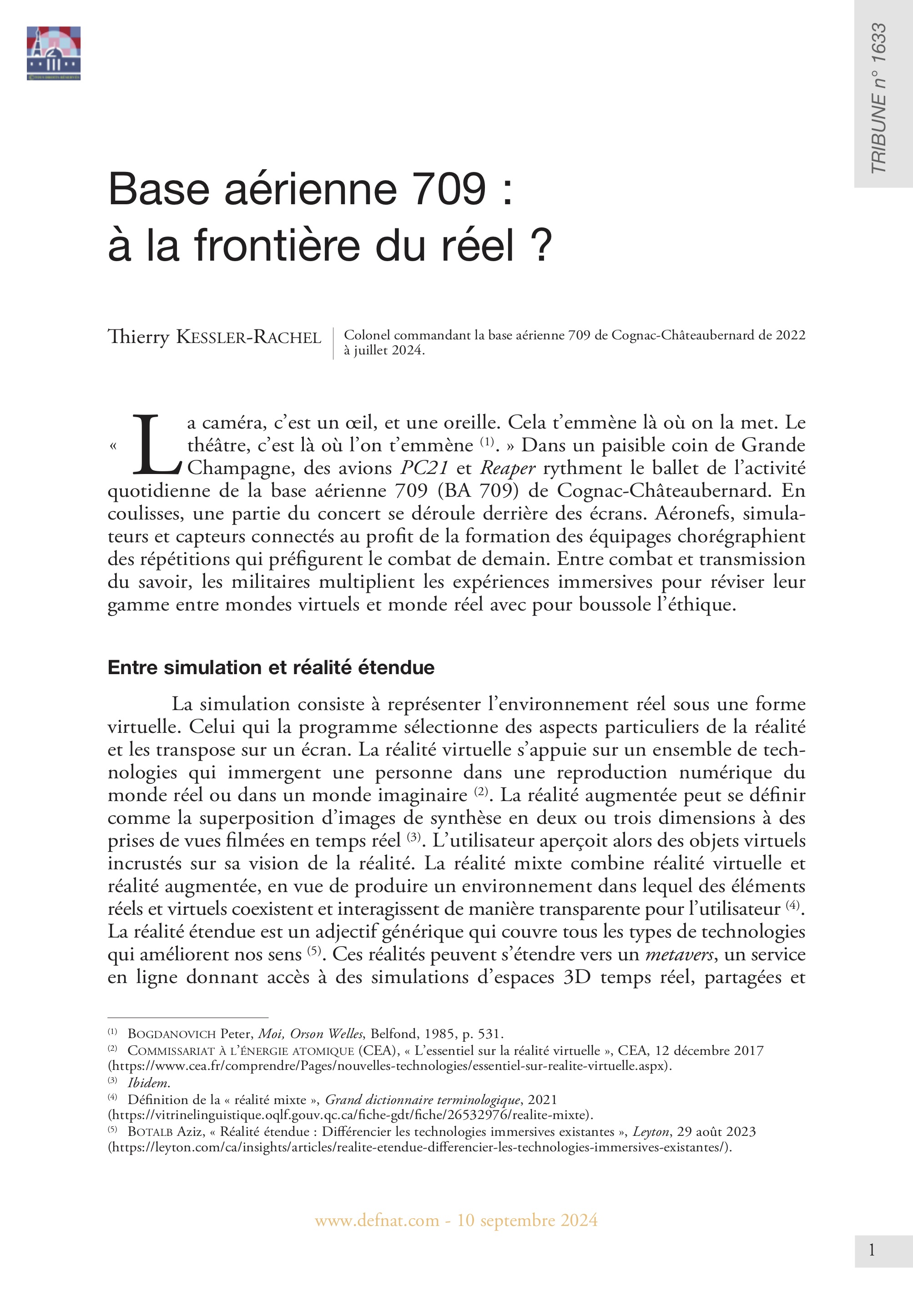 Base aérienne 709 : à la frontière du réel ? (T 1633)
